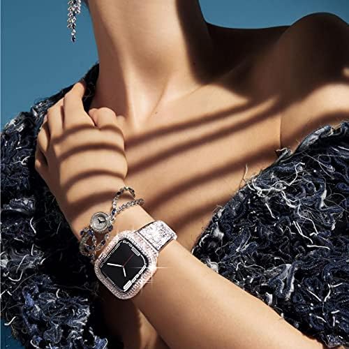 Калъф Surace 45 мм, съвместим с Apple Watch Серия 8 Серия 7, Лъскав калъф с повече от 400 диаманти, Защитен калъф-броня, съвместим с Apple Watch Case Series 8 и 7 (45 мм, прозрачен)