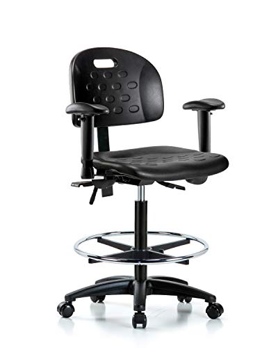 Стол за сядане LabTech LT42780 с Висока Облегалка, Полиуретан, Найлонови Подлакътници, Хромированное Пръстен