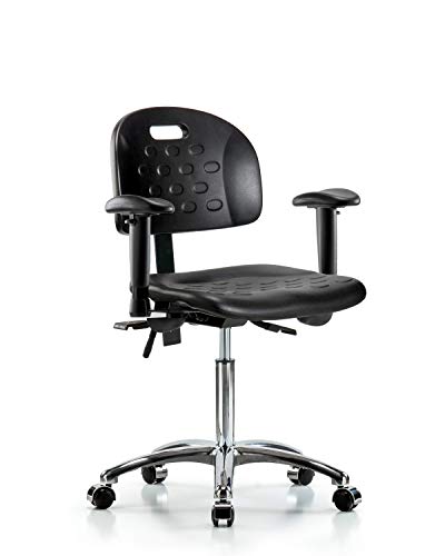 Стол за сядане LabTech LT42804 С дръжка Среден размер, Полиуретан, Хромирани Подлакътници, Хром колела