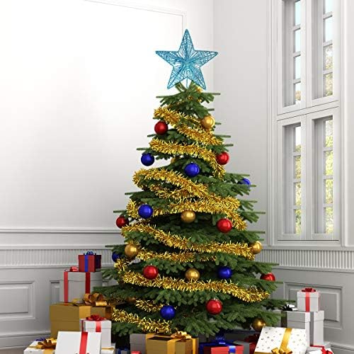 Коледна Украса Декорация 1 бр. Изискан Iron Художествен Орнамент Красива коледно дърво Звезда за Коледа (Синьо)