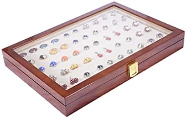 SAWQF Стъклена Кутия За Съхранение на 50 двойки Капацитет Ковчег За Бижута Боядисана Дървена Кутия за Автентично