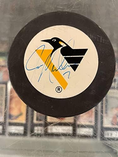 Хокейна шайба, с автограф Джо Маллена Питсбърг Пингуинс Jsa Ac37996 - за Миене на НХЛ С автограф