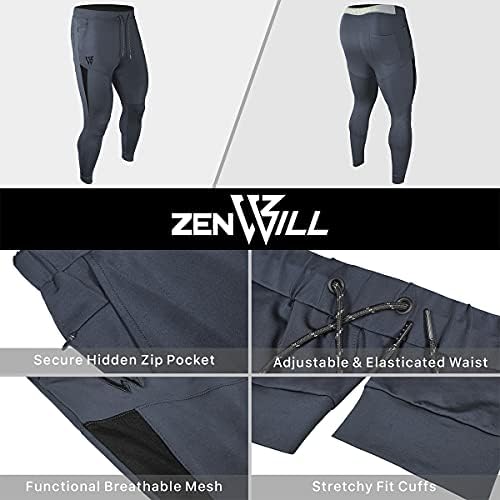 ZENWILL Мъжки Леки Спортни Панталони за бягане, Мъжки Ежедневни Спортни Панталони Slim Fit с джоб с цип