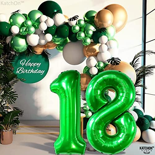 Катчон, Тъмно-зелен с 18 стаи в балони - Огромен, 40 инча | балони на 18-ия рожден ден за украса на 18-ия рожден