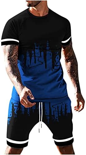 Спортен костюм за мъже, Тениска и къси Панталони, Комплект от две части, Модни и Ежедневни Риза с къс ръкав