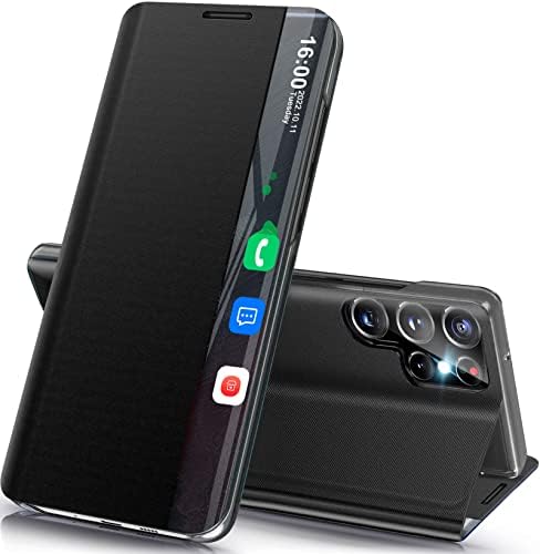 Калъф за телефон Qissy за Samsung Galaxy S22 Ultra Case, Луксозно Коварен огледало Smart Clear View за Samsung