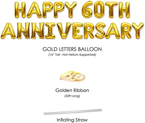 Партита завинаги С 60-годишнината балони Банер Златна 60-годишнината на Декорации за партита Знак