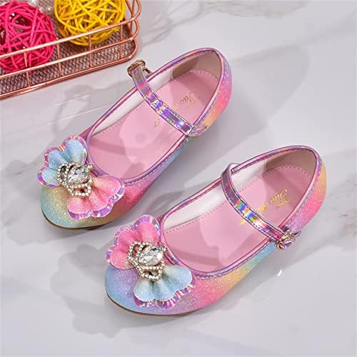 Qvkarw/Детски обувки; Блестящи Сандали с диаманти; Обувки на Принцесата на висок ток с лък; Демонстрации на обувки на принцесата; светещи обувки за момичета (Розово, 13,5
