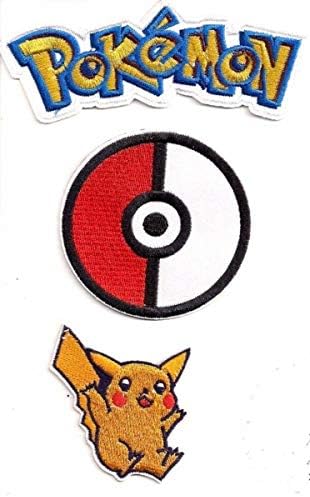 Комплект от 3 ивици с бродирани лога Pocket Monsters, Pokeball и Pikachu