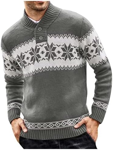 Пуловери Оверсайз за Мъже, Зимен Пуловер с Висока Яка и Дълъг Ръкав, Риза с Копчета, Коледен Пуловер, Вязаная