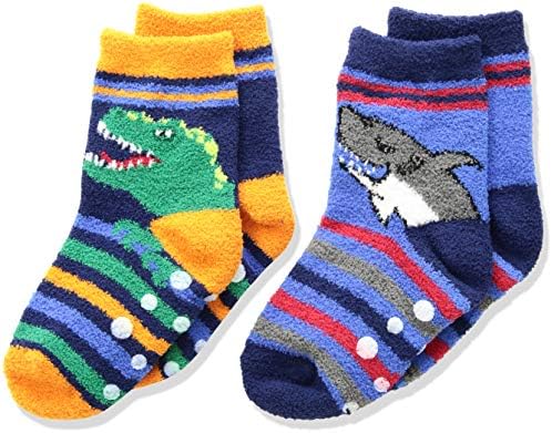 Чорапи Джефрис за момчета с Динозавром и Акула, Пухкави Нескользящие Чорапи-чехли, 2 чифта В опаковка