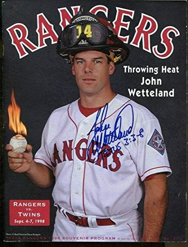 Джон Веттленд подписа Договор с програма от 1998 Рейнджърс срещу Туинс Септември 68063 - Списания MLB с автограф