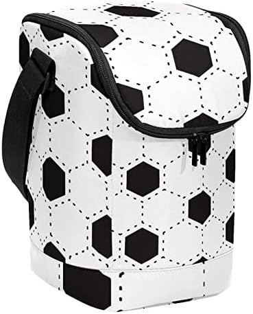 Бяла и Черна Чанта за Обяд с Шарките на Футболна Топка, за многократна употреба Обяд-Бокс, Голяма Вертикална