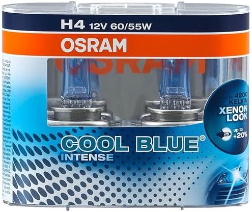 OSRAM COOL BLUE INTENSE H4, лампа с нажежаема жичка и за халогенни фарове, ксеноновый ефект за бяла светлина,