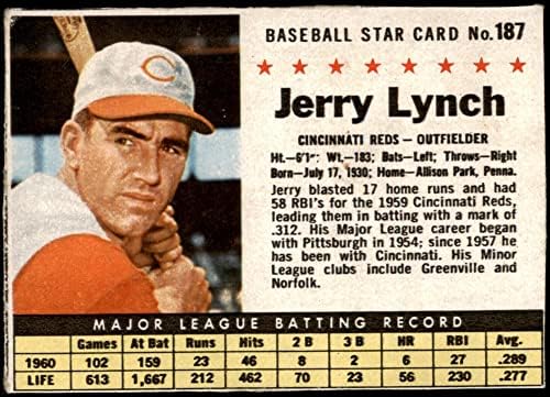 КУТИЯ с люспи от 1961 г. № 187 Джери Линч Синсинати Редс (Бейзболна картичка) (Вырезанная ръчно от кутията с
