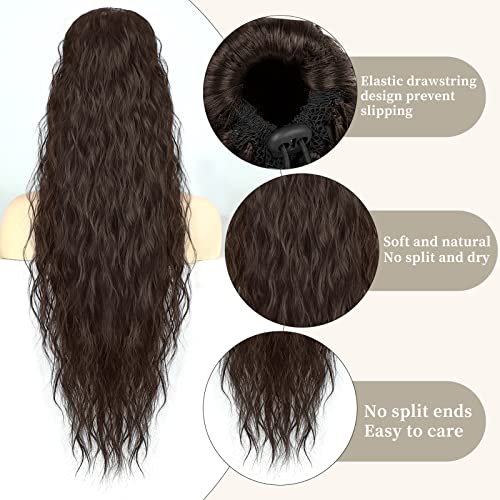 Rosooi 30-Инчов Дълъг Кафяв Шнур за удължаване на косата във формата на Конска опашка за Жени, Синтетичен Дълга