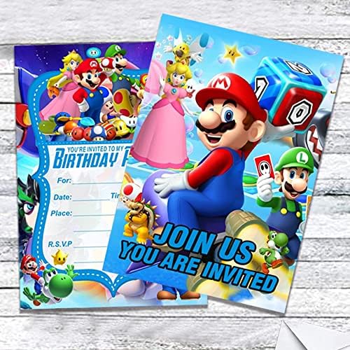 LASIFOP Комплект от 24 Картички Super Bros за рожден ден, Подаръци за рожден ден и Игри, Подаръци за Тематични