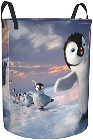 Кръгла Кошница за дрехи Happy Penguin, Голяма Кошница За Съхранение на Дрехи От Плат Оксфорд За Домашно Съхранение