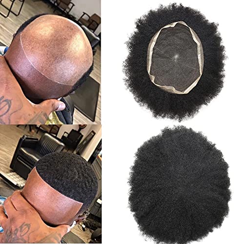 Афро къдрава перука, за черни Мъже Реми от Човешки Косъм, е Напълно Прозрачно Дантелено мъжки ширити, лысеющие