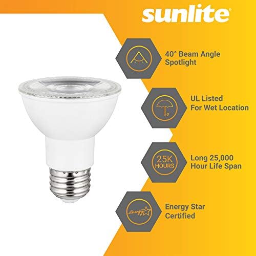 Отразяваща лампа Sunlite 41028-СУ LED PAR20, 7 W (еквивалент на 50 W), 520 Лумена, Средна база E26, С регулируема