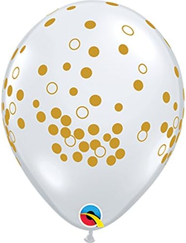 Качествени 11-инчови Латексови балони Qualatex Confetti Dots Декоратор, Прозрачно Злато, 50 карата