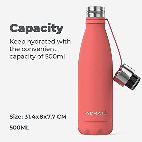 Бутилка за вода HYDRATE с суперизолированной неръждаема Стомана - 500 мл - Мек Коралов цвят - Метална Бутилка