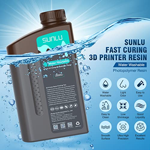 SUNLU Смываемая вода Смола 2000 г, Бързосъхнеща Смола за 3D принтери за LCD дисплеи DLP SLA, Смола за 3D-принтери,