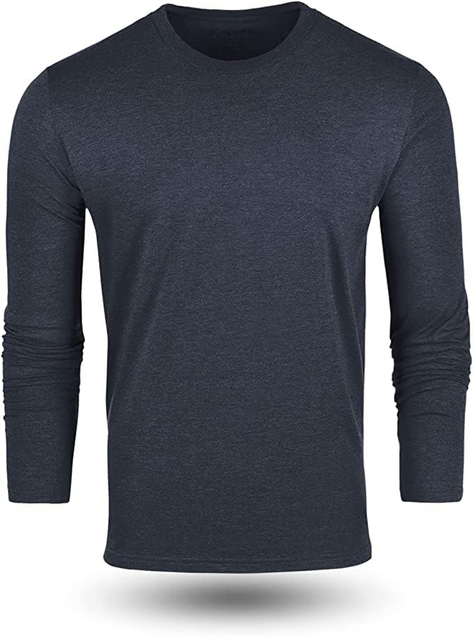 Тениска с кръгло деколте от пресни, чисти нишки с дълъг ръкав в Тъмно синьо - Ултра Мека тениска - Смес от памук