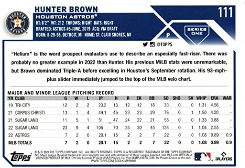2023 Бейзболна картичка Topps 111 Начинаещ Хънтър Браун Astros