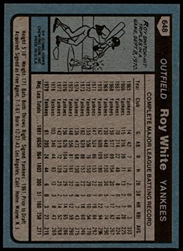 1980 Topps 648 Рой Уайт Ню Йорк Янкис (Бейзболна картичка), БИВШ Янкис