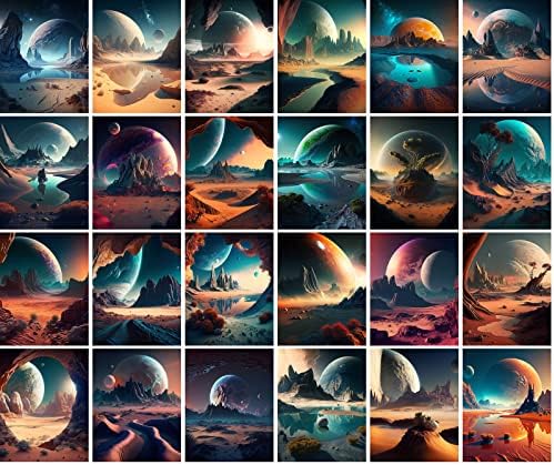 Реколта картички PIXILUV (24 бр по 4 x6 всяка) Външните Планети Стари пощенски Картички SciFi Сюрреализъм Преиздаване