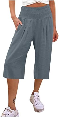 lcepcy/ женски широки скъсяване на панталони с висока талия, плисе леки летни панталони свободно, намаляване,