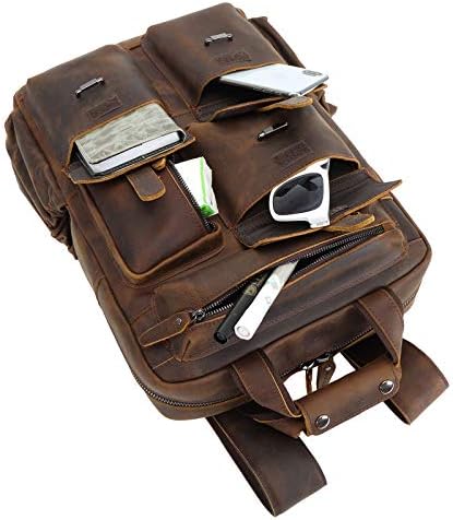 Полнозернистая Воловья кожа с множество джобове, 16-инчов Раница за лаптоп, чанта (Тъмно кафяво (преработена