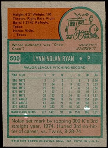 1975 Topps 500 Нолан Райън Ангелите Лос Анджелис (Бейзболна картичка) VG/БИВШИ Ангели