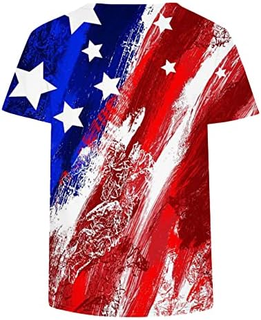 Тениски с Флага на САЩ за Жени, Върховете на Деня на Независимостта, Летни Ризи с Къс Ръкав и V-Образно Деколте,