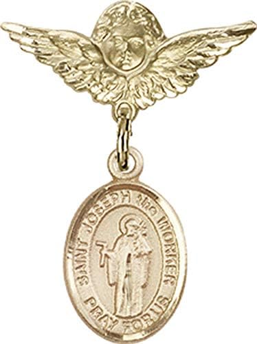 Детски икона Jewels Мания за талисман Свети Йосиф-работник и пин Ангел с крила | Детски иконата със златен пълнеж