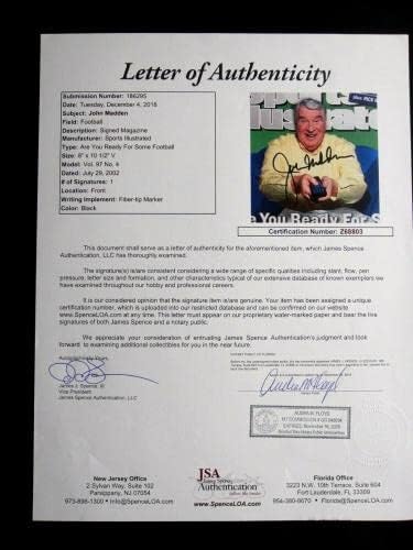 Джон Мадън Подписа Автограф, Сертифициран Jsa Спортен Иллюстрированным списание Auto Hof - Списания NFL с автограф