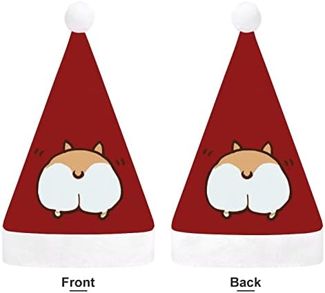 Коледна Шапка Fat Corgi Butt Котка, Шапка на Дядо Коледа за Възрастни Унисекс, Комфортна Класическа Коледна