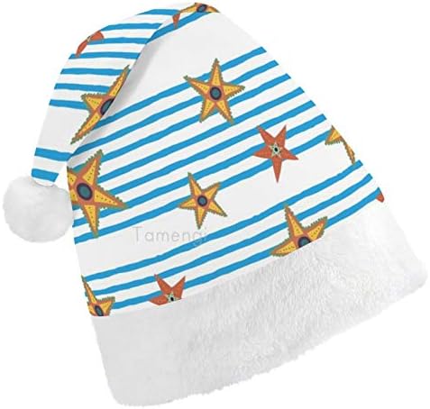 Коледна шапка на дядо коледа, Коледна празнична шапка в райе с морската звезда, за възрастни, Комфортни коледни