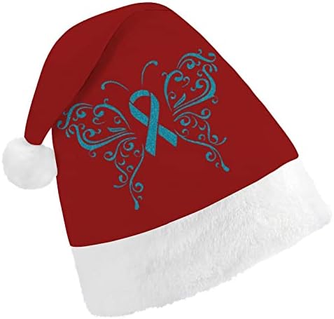 Коледна шапка с лента пеперуда, шапка на Дядо Коледа за възрастни Унисекс, комфортна класическа коледна шапка