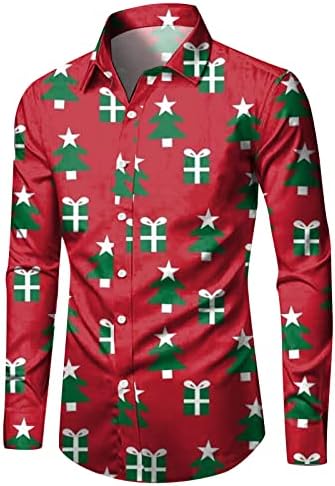 ZDFER Коледни Мъжки Ежедневни Ризи с Копчета и Дълъг Ръкав И яка Новост, Забавна Тениска С Принтом на Дядо Коледа