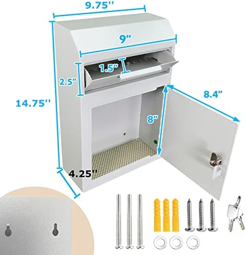 Метален стенен сейф с ключ Deposit Drop Box Safe - Тежкотоварни сейф с ключ за ключове, наеми, проверки, пари