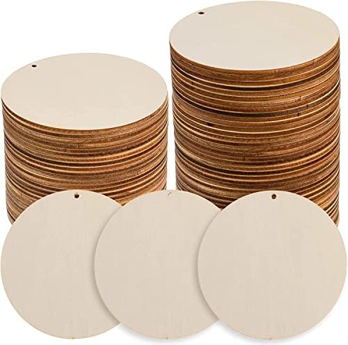 120 Броя 4-Инчов Непълни Кръгли Дървени кръгове с отвори, Дървени Етикети, Кръгли Дървени дискове, Деколтета