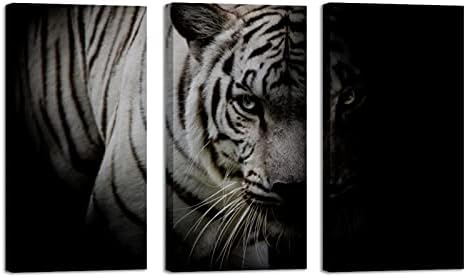 3, Панел, В Рамката на Платното за Монтиране на Изкуството на Белия Тигър, на Изолиран На Черен Фон, Маслени