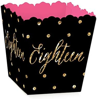 Шик Голяма точка за щастие за 18-тия рожден ден - Розови, черни и златни Мини Кутийки за подаръци за партита