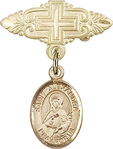 Детски икона Jewels Мания за амулет Свети Александра и игла за бейджа с Кръст | Детски икона от 14-каратово