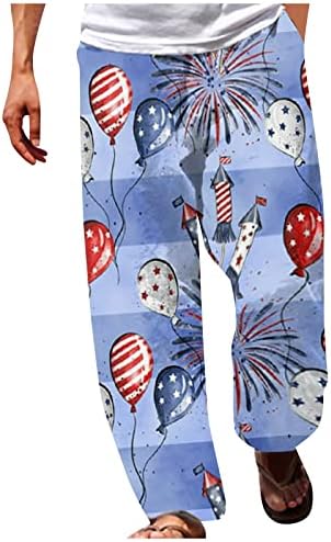 Мъжки Ежедневни Памук, Ленени Панталони с Принтом на Американското Еластичен Колан, Леки Панталони Плажни Панталони