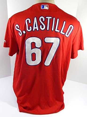 Филаделфия Филис Старлин Кастило #67 Използвана в играта Червена Риза Ext ST BP XL 57 - Използваните В играта тениски MLB